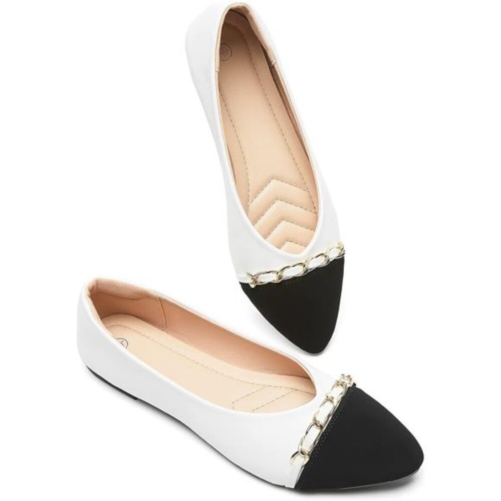 PU Leather Flats Shoes,Black and White Dress Shoes,Crimping Faux Suede